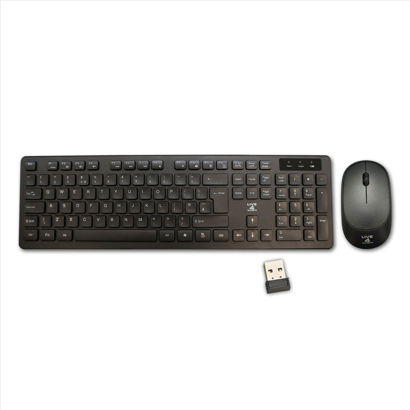 2.4GHz Wireless Keyboard And Mouse Set UK USB Dongle For PC Laptop Full-Size NEW- Black - Live4gadgets