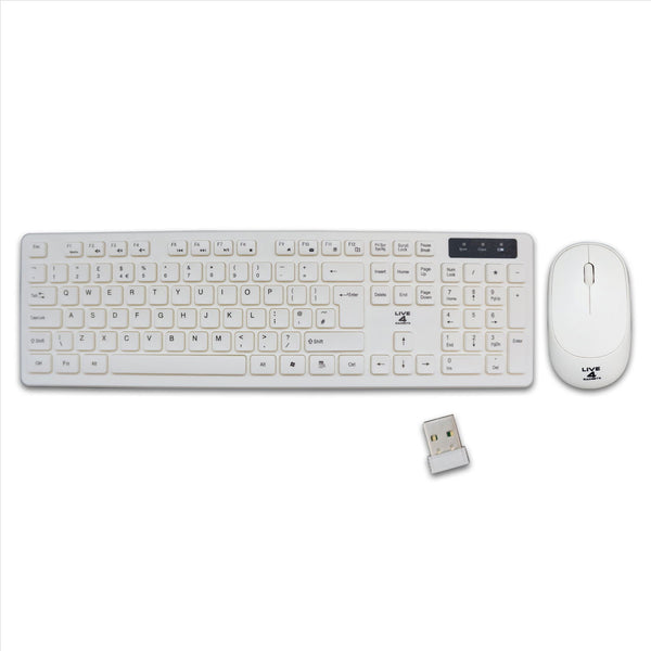 2.4GHz Wireless Keyboard And Mouse Set UK USB Dongle For PC Laptop Full-Size NEW- White - Live4gadgets