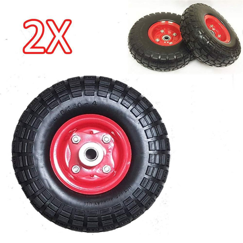 2 x 10" Tyre Pneumatic Sack Trolley Puncture Proof Tubeless Wheel Barrow Foam Tyre - Live4gadgets