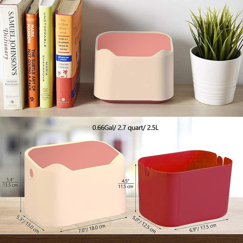 Desk Bin Trash Can with Lid, Mini Portable Table Waste Bin Desktop Dustbin Pink