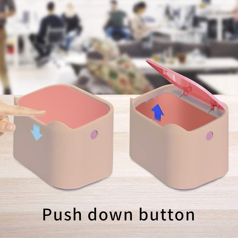 Desk Bin Trash Can with Lid, Mini Portable Table Waste Bin Desktop Dustbin Pink