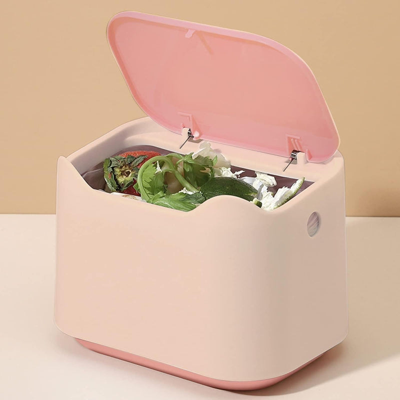 Desk Bin Trash Can with Lid, Mini Portable Table Waste Bin Desktop Dustbin Pink - Live4gadgets