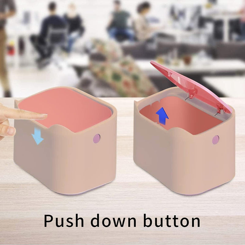 Desk Bin Trash Can with Lid, Mini Portable Table Waste Bin Desktop Dustbin Pink - Live4gadgets