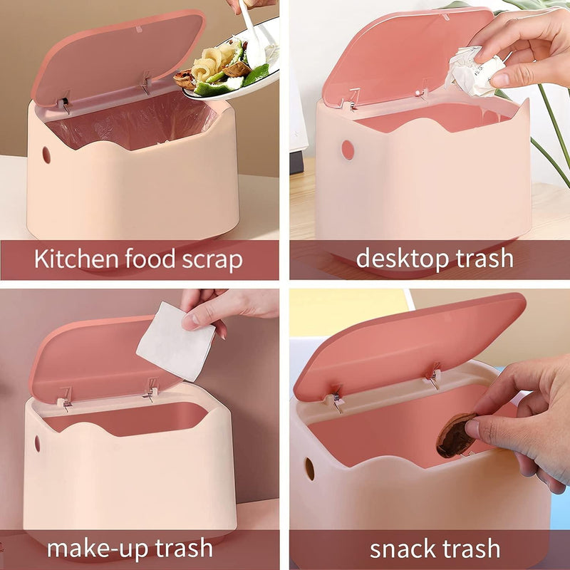 Desk Bin Trash Can with Lid, Mini Portable Table Waste Bin Desktop Dustbin Pink - Live4gadgets