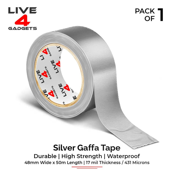 Duct Gaffer Tape Heavy Duty Waterproof Cloth Gaffa Duck Black Silver 50m - Live4gadgets