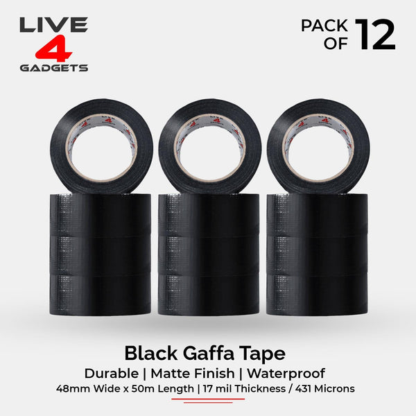 Duct Gaffer Tape Heavy Duty Waterproof Cloth Gaffa Duck Black Silver 50m x 12 - Live4gadgets