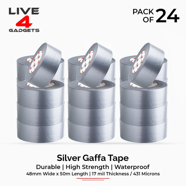 Duct Gaffer Tape Heavy Duty Waterproof Cloth Gaffa Duck Black Silver 50m x 24 - Live4gadgets