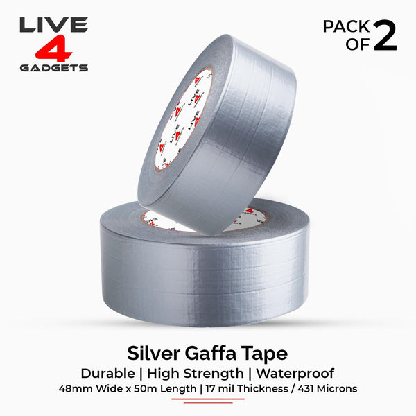 Duct Gaffer Tape Heavy Duty Waterproof Cloth Gaffa Duck Black Silver 50m x 2 - Live4gadgets