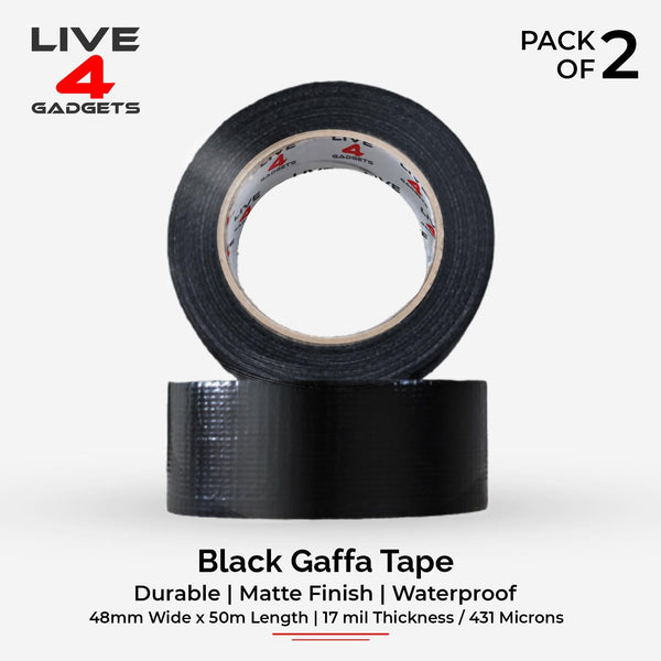 Duct Gaffer Tape Heavy Duty Waterproof Cloth Gaffa Duck Black Silver 50m x 2 - Live4gadgets