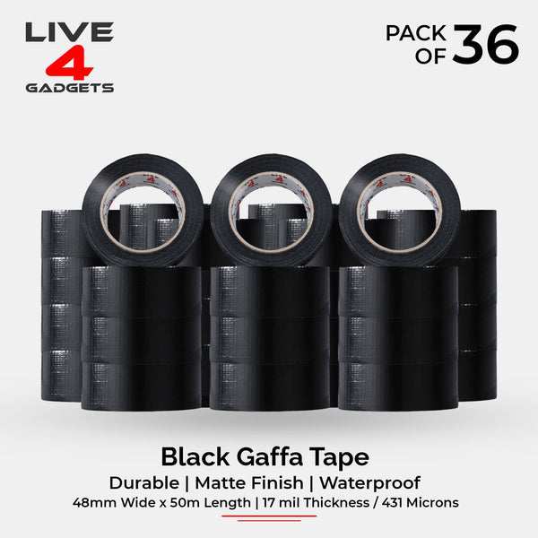 Duct Gaffer Tape Heavy Duty Waterproof Cloth Gaffa Duck Black Silver 50m x 36 - Live4gadgets