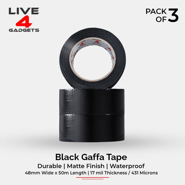 Duct Gaffer Tape Heavy Duty Waterproof Cloth Gaffa Duck Black Silver 50m x 3 - Live4gadgets