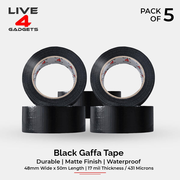 Duct Gaffer Tape Heavy Duty Waterproof Cloth Gaffa Duck Black Silver 50m x 5 - Live4gadgets