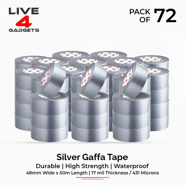 Duct Gaffer Tape Heavy Duty Waterproof Cloth Gaffa Duck Black Silver 50m x 72 - Live4gadgets