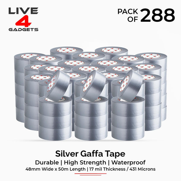 Duct Gaffer Tape Heavy Duty Waterproof Cloth Gaffa Duck Silver 50m x 288 - Live4gadgets