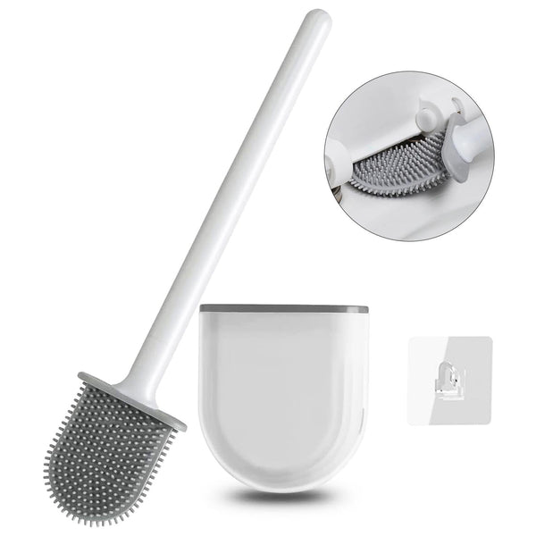 Silicone Toilet Brush with Toilet Brush Holder Soft Bathroom Cleaning - Live4gadgets