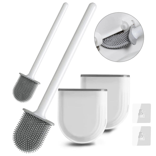 Silicone Toilet Brush with Toilet Brush Holder Soft Bathroom Cleaning Pack of 2 - Live4gadgets