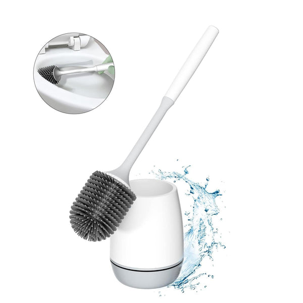 Toilet Brush Holder W/Soft Silicone Bristle Bathroom WC Set Cleaning Brush Base - Live4gadgets