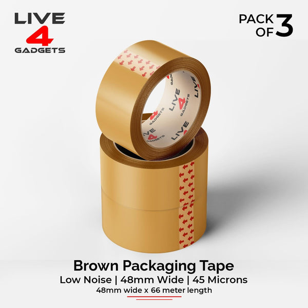 Strong Brown Tape Buff Parcel Packing Tape 48MM X 66M Box Sealing Rolls x 3 - Live4gadgets