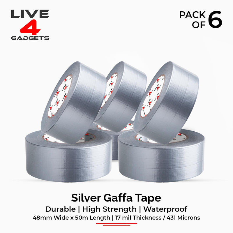 Duct Gaffer Tape Heavy Duty Waterproof Cloth Gaffa Duck Black Silver 50m x 6