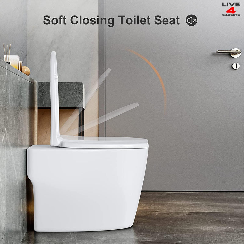Live4Gadgets Slow Soft Close Toilet Seats White, Top Fixing, Stay Tight Toilet Lid Oval Shape, Heavy Duty Urea-Formaldehyde Anti-Bacterial Material Hygienic Easy to Clean for Bathroom Washroom Home